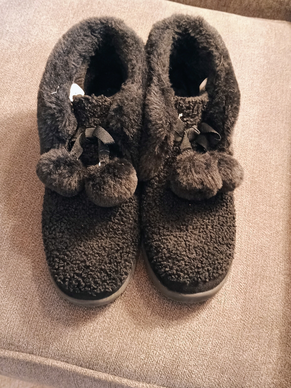 Toms Black Fuzzy Pom-Pom Slip-Ons